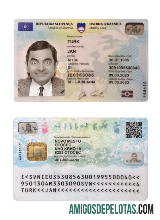 Carteira de identidade da Eslovênia 2023 Presente exemplo